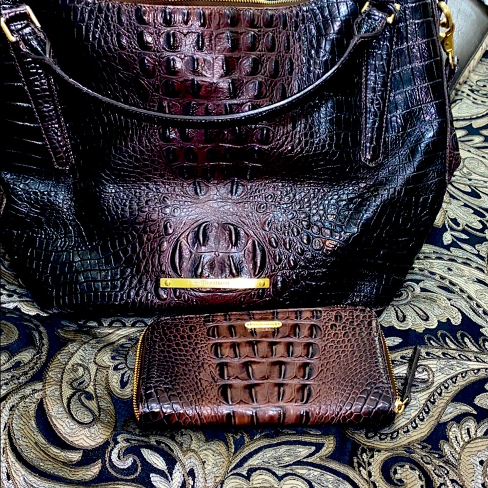 Brown crocodile skin Brahman shoulder bag